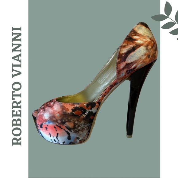 🛍️3/$40 Roberto Vianni Open Toe Stilleto Platform Fabric Multi Color 7.5 / 38 - Picture 3 of 10